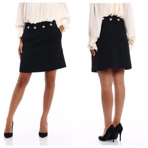 $358 Tory Burch Fremont Crystal Embellished A-Line Skirt Black Wool Knit SZ 6